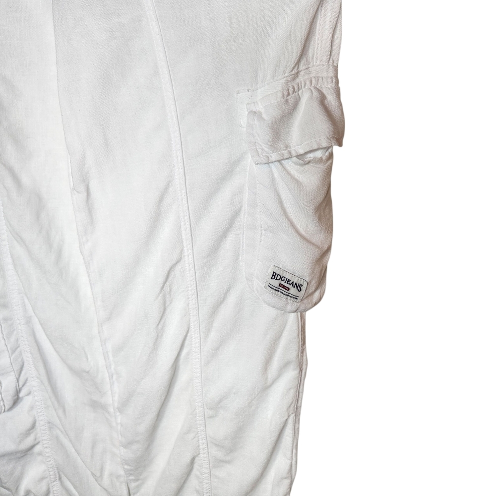 BDG White Linen Multi Pocket Cargo Pants Slouchy Baggy Indie Boho Grunge XXS - Picture 7 of 16